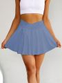 Yoga Basic Wide Waistband Pleated Sports Skort With Phone Pocket