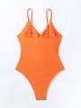SHEIN Swim Vcay Shiny Fabric Hollow Out One-Piece Swimsuit