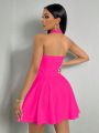 SHEIN SXY Solid Halter Neck Backless Dress