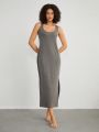 SHEIN Leisure Women's Solid Color Split Hem Home Wear Dress