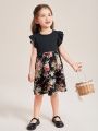 SHEIN Kids EVRYDAY Toddler Girls Floral Panel Ruffle Trim Dress