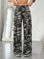 SHEIN Coolane Camouflage Print Pocket Flip-Flop Design Long Pants