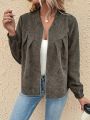 SHEIN LUNE Corduroy Baseball Collar Jacket