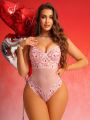 Women's Hearts Mesh Lace Sexy One Piece Lingerie With Underwire Bra And Panty