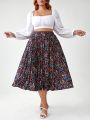 Leticiabaechtold Plus Size Women's Printed Pleated Skirt