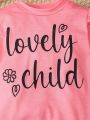 Young Girl Letter Graphic Ruffle Trim Sweatshirt & Ripped Leggings