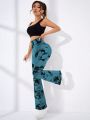 Tie Dye Wide Waistband Flare Leg Sports Pants