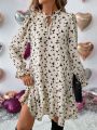 SHEIN LUNE Ladies Full Butterfly Print Ruffle Sleeve Dress