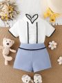 Baby Girl Casual Cute Color Block Decor Short Sleeve Top And Shorts Set For Summer