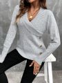 SHEIN Essnce Surplice Neck Button Detail Sweater