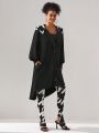 K by AKW Oversized Cardigan In Black With Contrast Exaggerated Houndstooth Hood