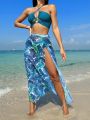 SHEIN Swim Vcay Criss Cross Bikini Set + Tropical Print Beach Skirt