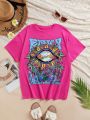 Female Teenagers Casual Tropical Letter Print Short Sleeve T-shirt