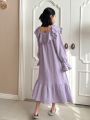 DAZY Ruffle Hem Patchwork Embroidery Lace Nightgown