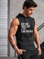 Men's Slogan Print Drawstring Hooded Sports Tank Top