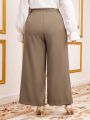 SHEIN Modely Plus Size Women'S Wide-Leg Pants With Rhinestone Decoration