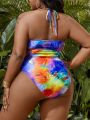 SHEIN Swim SXY Plus Size Tie Dye Cut-Out One Piece Swimsuit