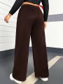 Women's Plus Size Wide-leg Pants With Letter Patch Decoration And Elastic Waistband