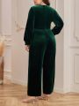 SHEIN Clasi Plus Size Women's Lantern Sleeve Jumpsuit With Belt