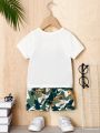 SHEIN Baby Letter & Camo Print Tee & Shorts