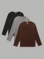 3pcs/Set Teenage Boys' Casual Simple Style Urban College Round Neck Long Sleeve T-Shirt