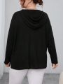 SHEIN Essnce Plus Size Solid Color Long Sleeve Casual Hooded T-Shirt