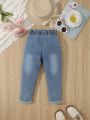 Young Girl Casual Cute Rabbit Pattern Washed Denim Jeans