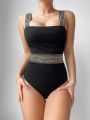 Women's Color Block Square Neck One-piece Swimsuit