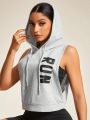 Daily&Casual Letter Print Sleeveless Hooded Drawstring Sports Hoodie