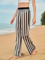 SHEIN Swim BohoFeel 1pc Women's Striped Perspective Cover Up Pants
