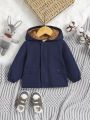 SHEIN Baby Boy Teddy Lined Hooded Coat Without Sweater