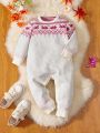 Baby Girl Geo and Rabbit Pattern Knit Jumpsuit