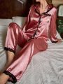 Women's Splicing Lace Border Satin Pajama Set