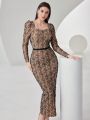 SHEIN Modely Women's Floral Jacquard Puff Sleeve Bubble Dress