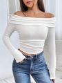 SHEIN PETITE Women's Off Shoulder T-shirt