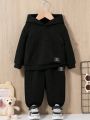 SHEIN Boy's Baby Decorated Insignia Hooded Sweatshirt And Trousers Two-piece Set