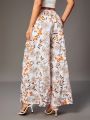 SHEIN Tall Full-Printed High Waisted Wide-Leg Pants, Botanical Theme