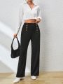 SHEIN Essnce Double-breasted Decorative Buckle Trousers
