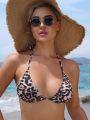 SHEIN Swim Vcay Women'S Leopard Print Halter Neck Bikini Top