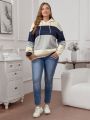 SHEIN LUNE Plus Size Color Block Hoodie With Drop Shoulder