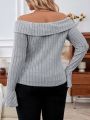 SHEIN Essnce Off Shoulder Vertical Stripe Versatile Plus Size T-Shirt