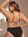 SHEIN Swim Chicsea Plus Size Swim Top With Chain Detail And Sparkling Effect