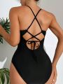 Women's Cross Straps Backless One-Piece Swimsuit