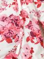 SHEIN Baby Girl 1pc White Cute Big Flower Print Long Sleeve Sleepwear Romper
