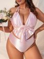 SHEIN Swim Mod Plus Size Halter Neck Tie Swimsuit Set