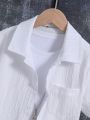 SHEIN Kids EVRYDAY Tween Boy White Linen Look Texture Casual Shirt