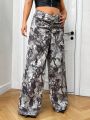 SHEIN ICON Plus Size Camouflage Waisted Fold Over Knee Cut Out Cargo Pants