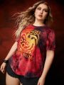 HOUSE OF THE DRAGON X SHEIN Plus Size Letter Pattern Tie Dye Short Sleeve T-Shirt