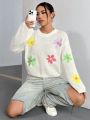 SHEIN Qutie Floral Pattern Drop Shoulder Sweater