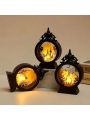 1pc Standard Vintage Led Halloween Candle Lamp, Retro Clock Style Portable Lamp, European Style Candlestick Hurricane Lamp, Decorative Ornament For Holiday Home Decor Prop, Retro Round Handheld Led Candle Lamp For Festive Atmosphere Decoration